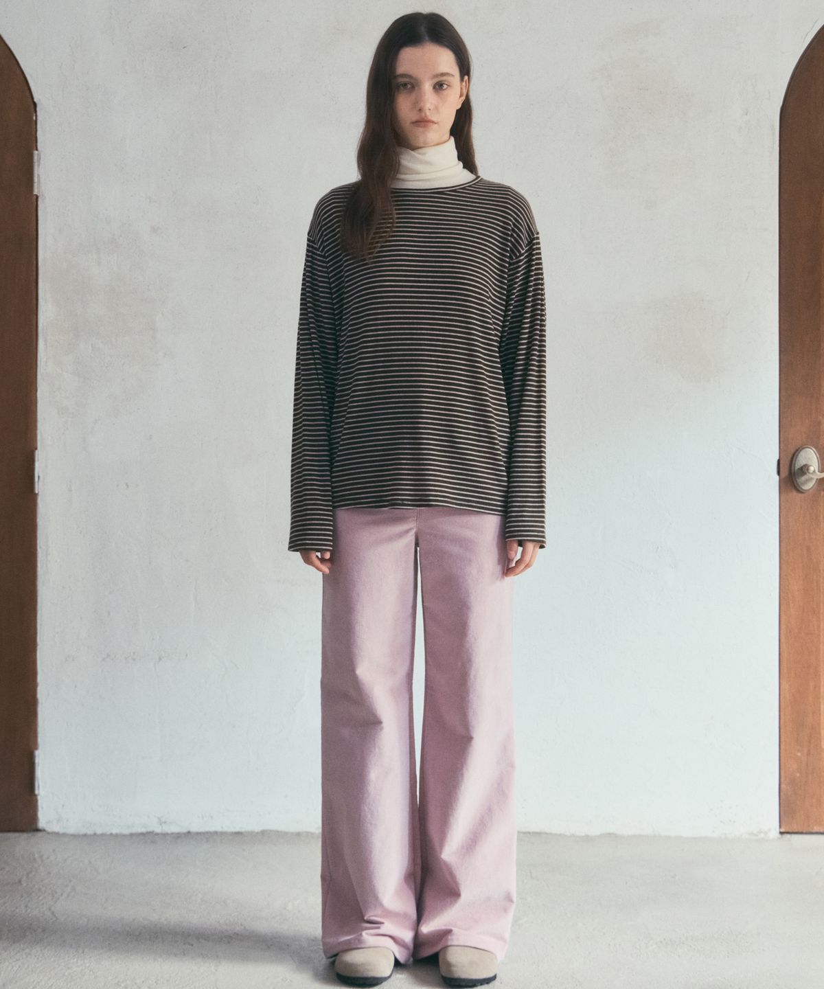 아우어노스텔지아(OURNOSTALGIA) Merino Wool Stripe T-shirt_Brown(O25-TP24)