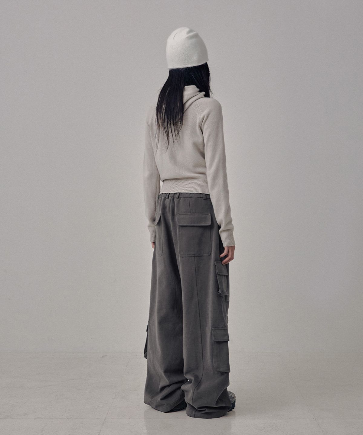 사일프레이(41PRAY) High-Neck Knit  Hoodie Zip Up / Light Grey