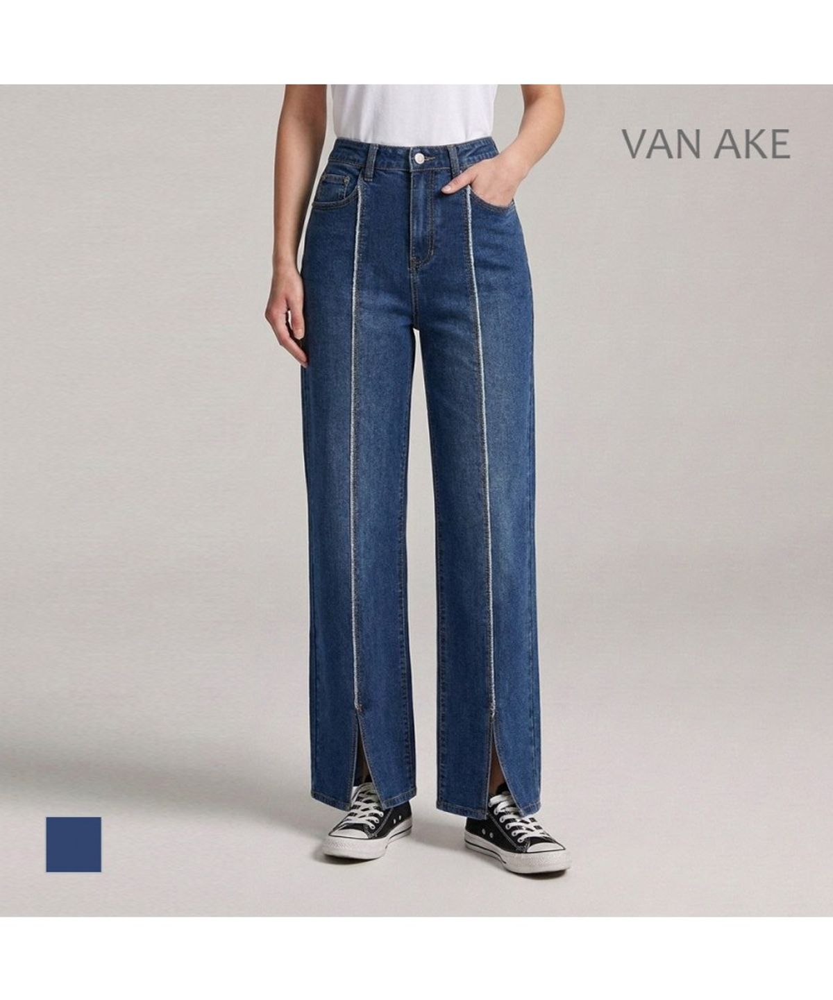 반에이크(VANAKE) 절개트임 와이드데님팬츠_VB34DLM208W