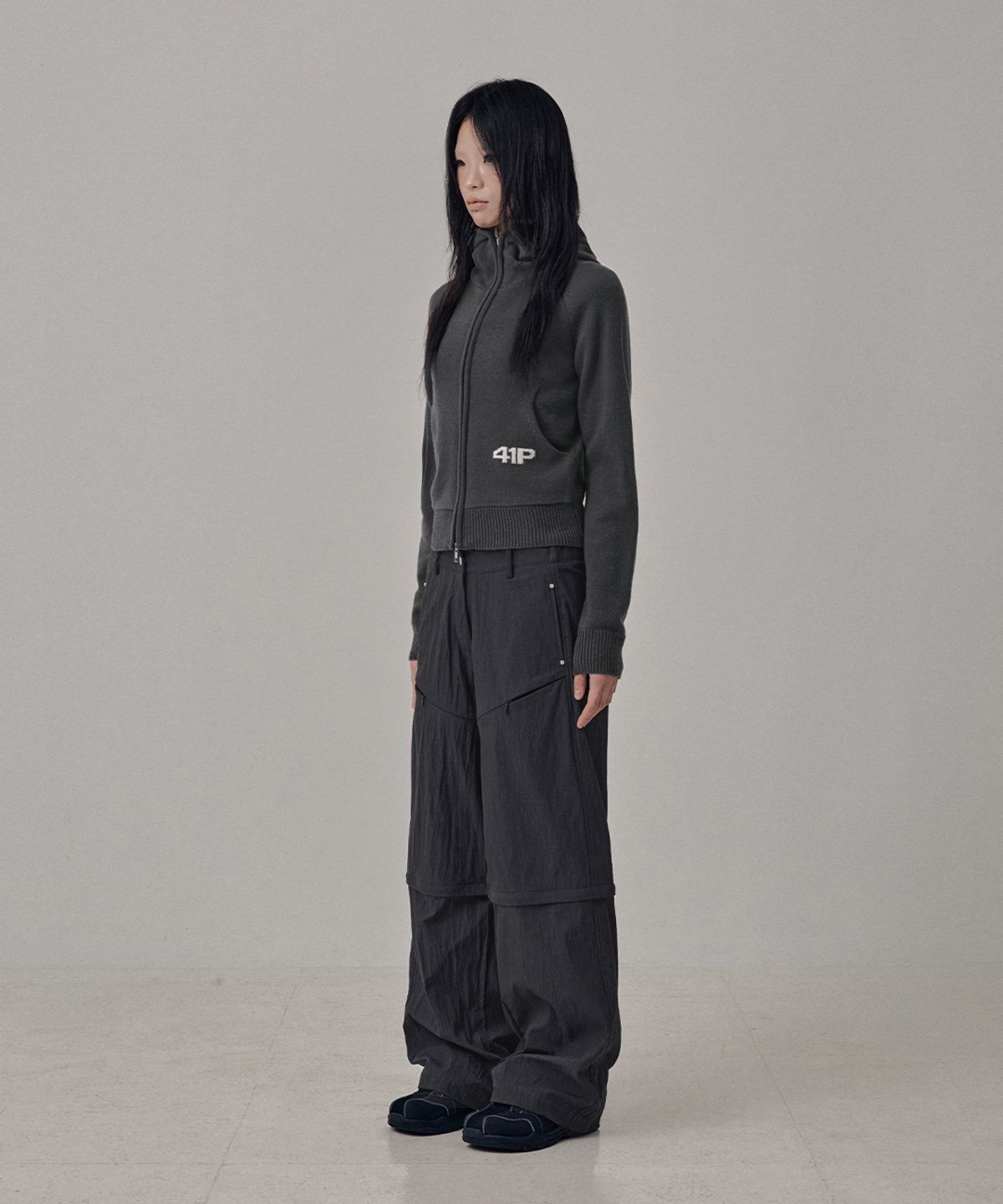 사일프레이(41PRAY) High-Neck Knit  Hoodie Zip Up / Charcoal