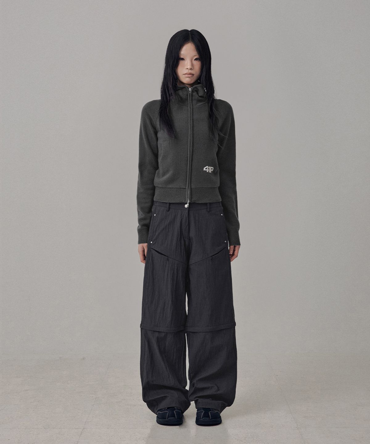 사일프레이(41PRAY) High-Neck Knit  Hoodie Zip Up / Charcoal