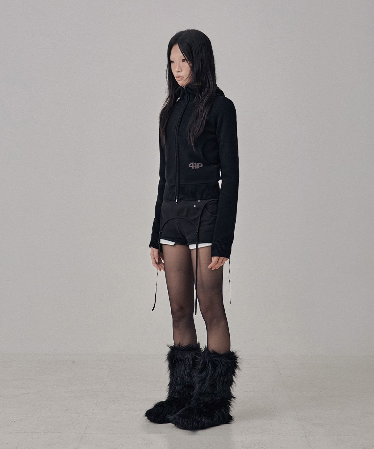 사일프레이(41PRAY) High-Neck Knit  Hoodie Zip Up / Black
