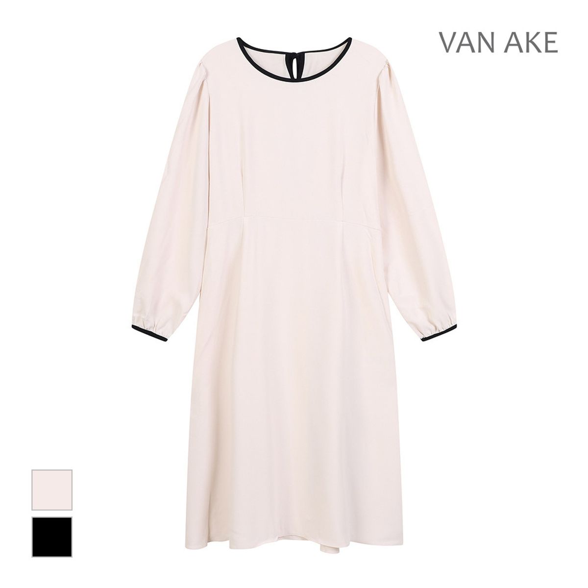 반에이크(VANAKE) 라운드넥 배색라인 원피스_VB34OPQ312Z