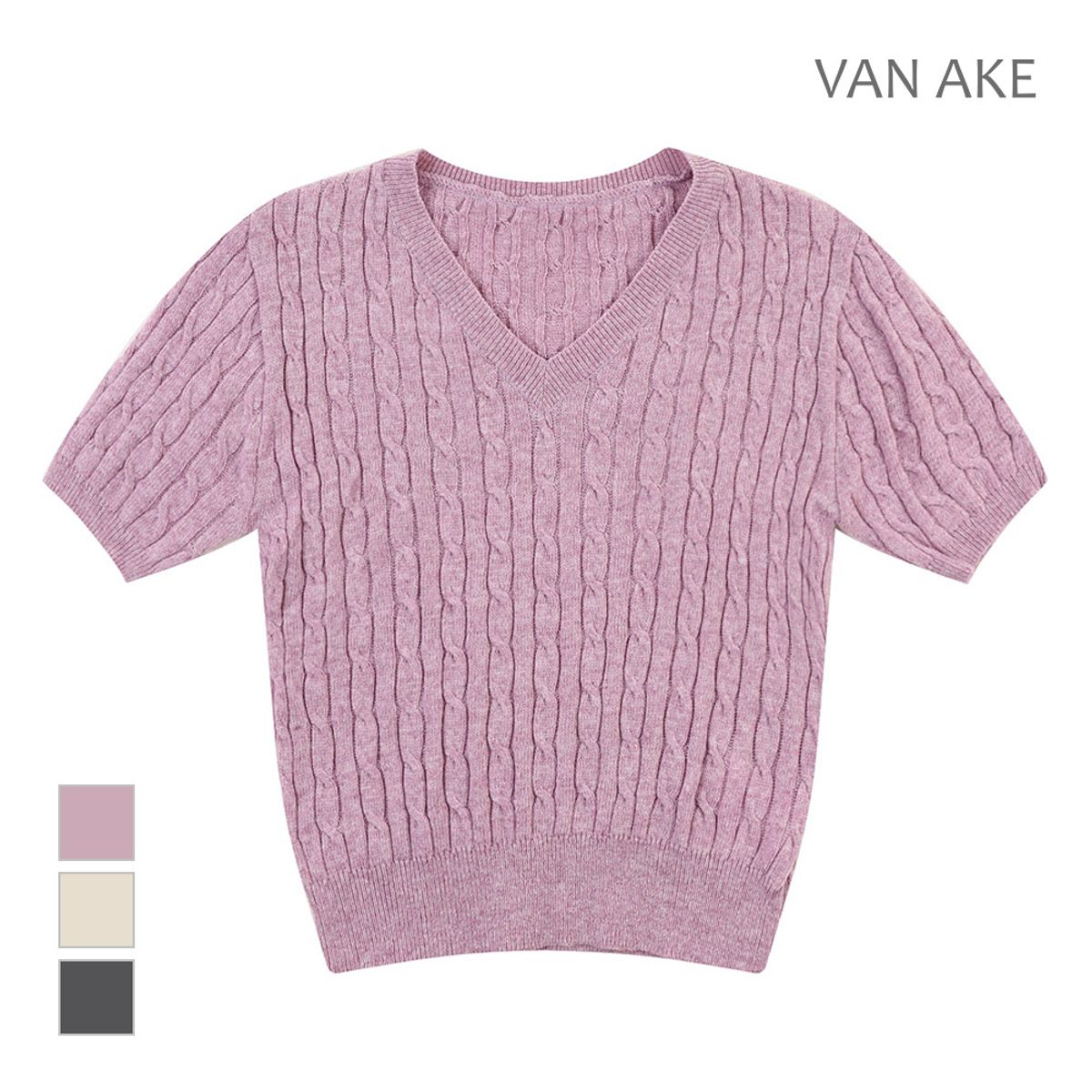 반에이크(VANAKE) 브이넥 반팔 니트_VB3YKTQ320Z