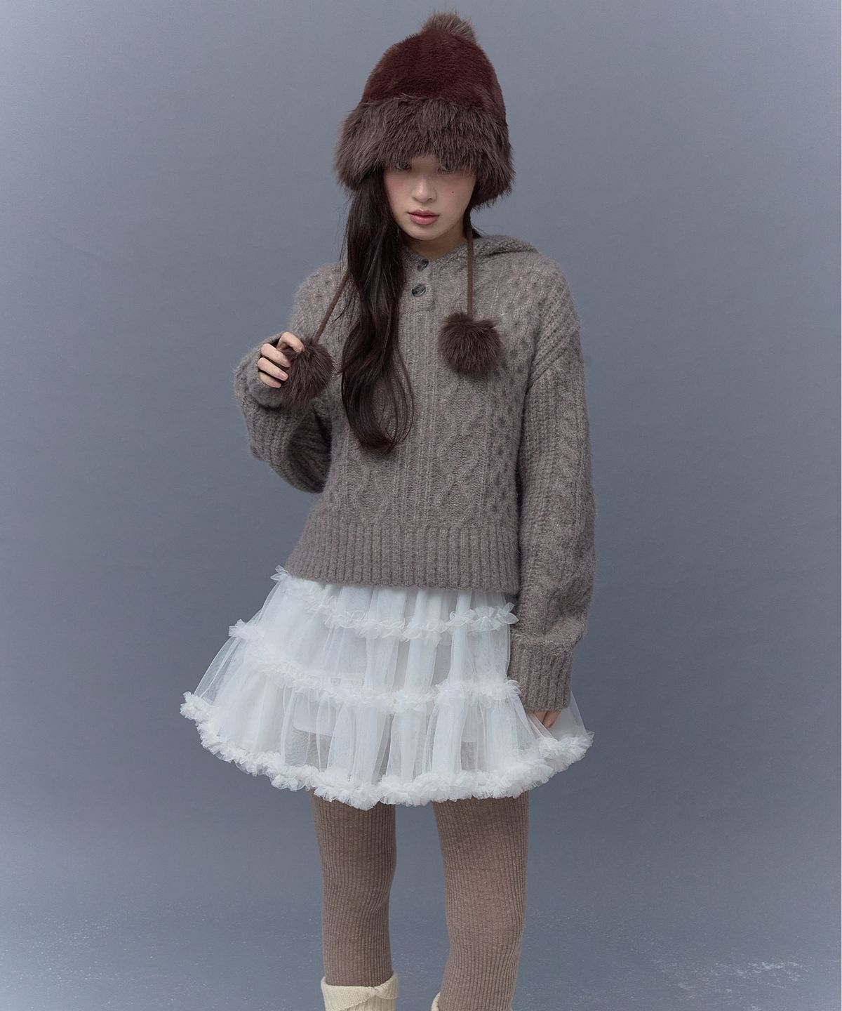 더티스(THETIS) WINTER FUR POMPOM HAT_TT5W711BR