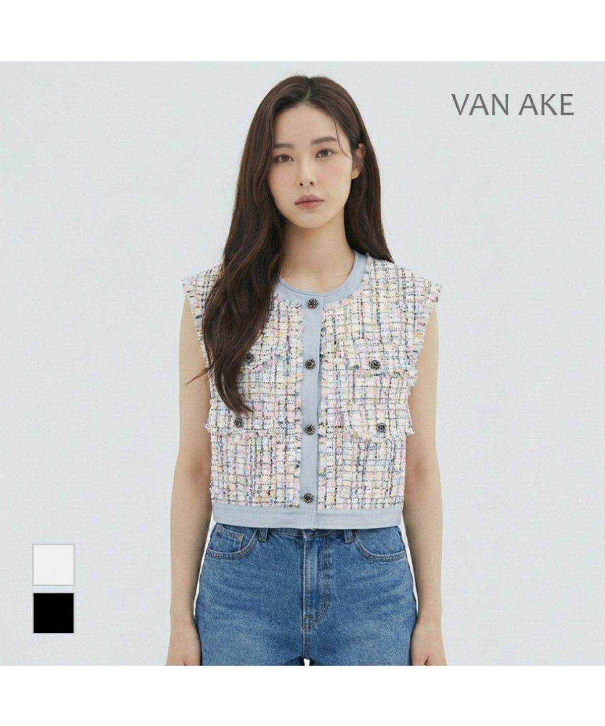 반에이크(VANAKE) 트위드 배색 베스트_VB34VTMD01Z
