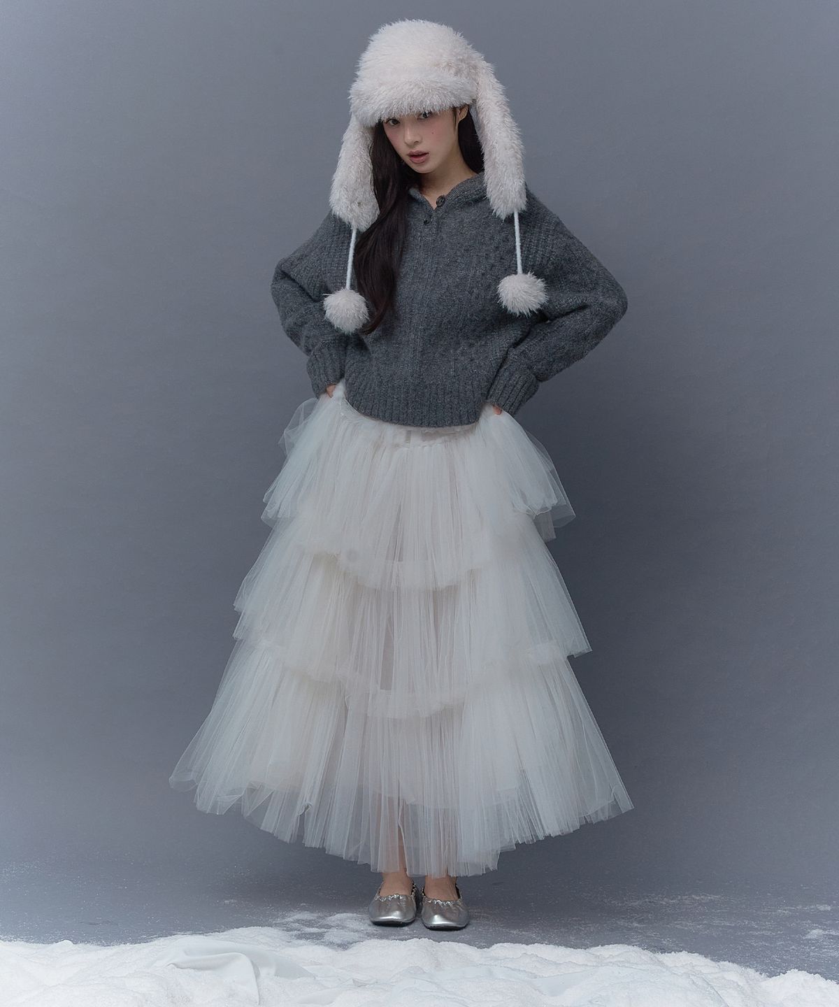 더티스(THETIS) ANGORA CREAM CABLE HOOD KNIT_TT5W303CH