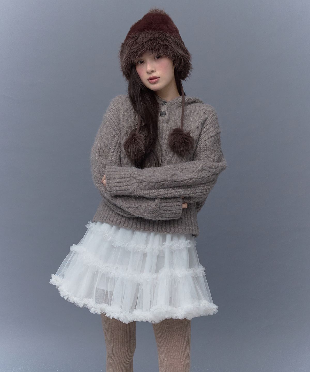 더티스(THETIS) ANGORA CREAM CABLE HOOD KNIT_TT5W303BE