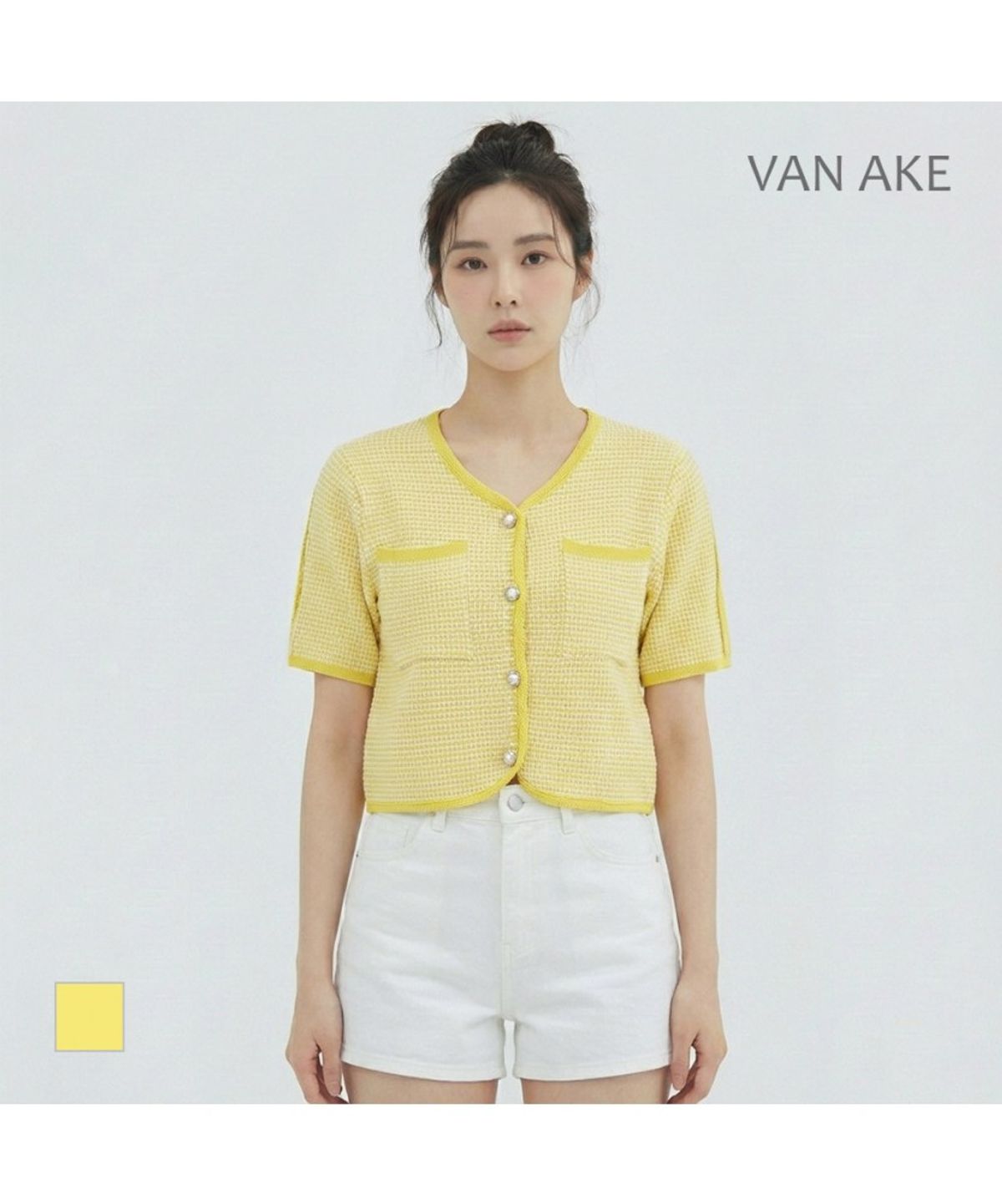반에이크(VANAKE) 잔패턴 반팔 가디건_VB35KCQ306Z