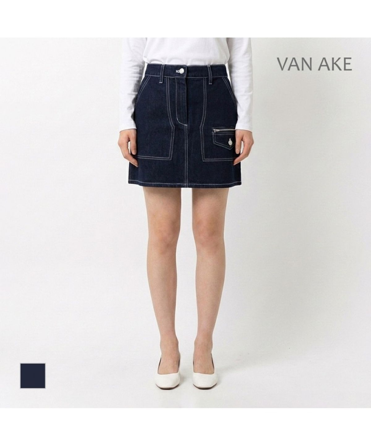 반에이크(VANAKE) 스티치라인 데님 미니스커트_VB2XDKU201Z