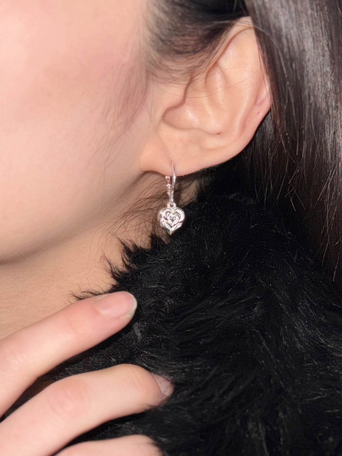 러브트릭스(LOVETRIX) silver925 heart rose drop earring