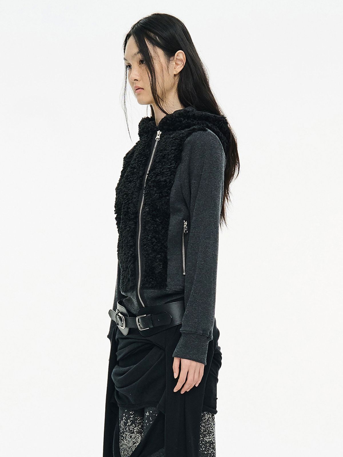 세릭(CERRIC) FUZZY FLEECE HOOD ZIP UP / BLACK