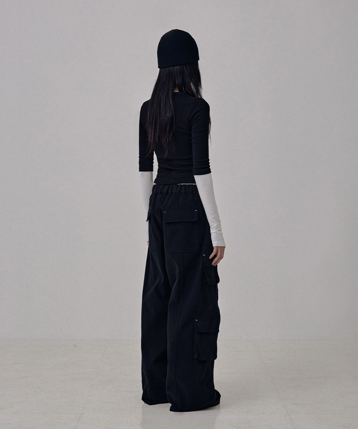 사일프레이(41PRAY) Brushed Fleece Cargo Wide Pants / Black