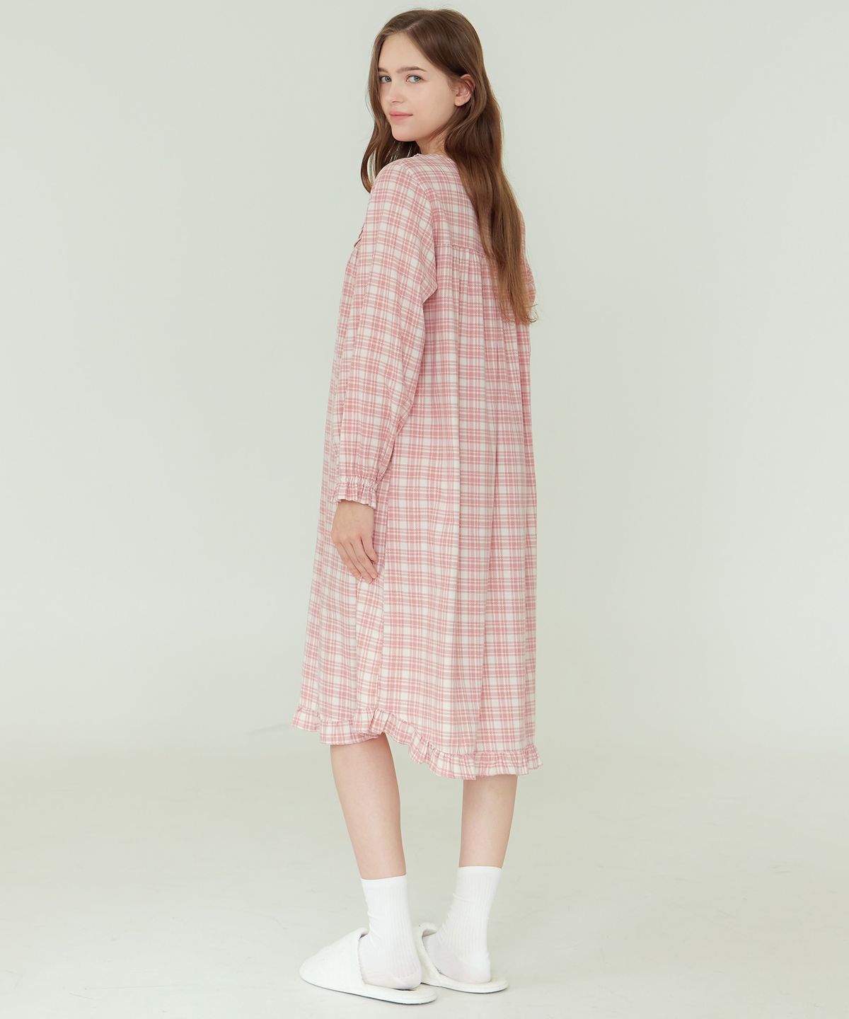 메이플라워(MAY FLOWER) 아이스핑크 긴팔 약기모 순면 여성 빅사이즈 원피스 잠옷