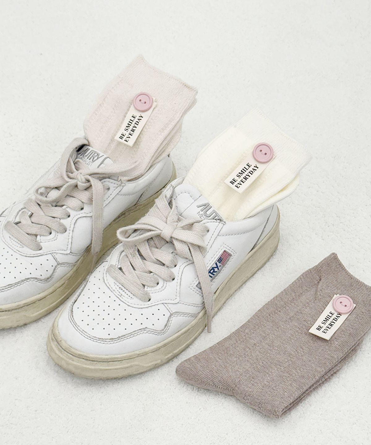 엔젤삭스(ANGEL SOCKS) [2개 세트] 1322 핑크 단추 여성 패션 양말 socks