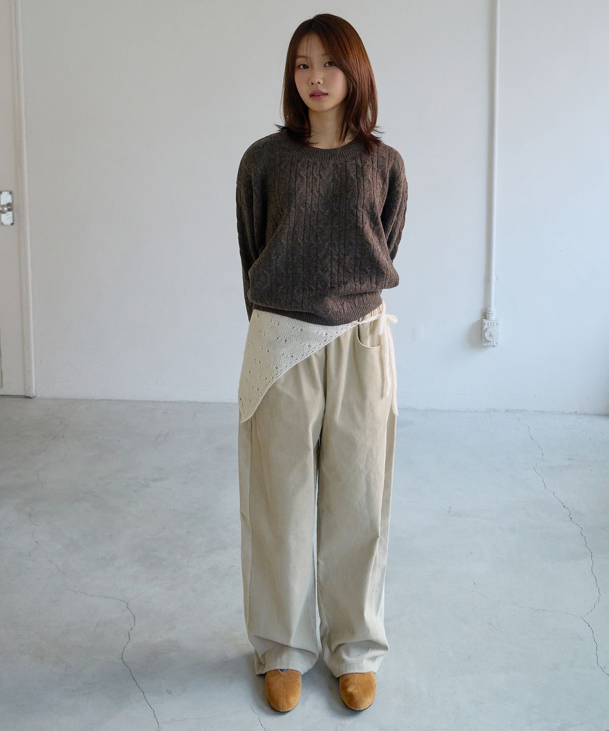 줄리아페페(JULIAPEPE) Curved Balloon Corduroy Pants (Cream)