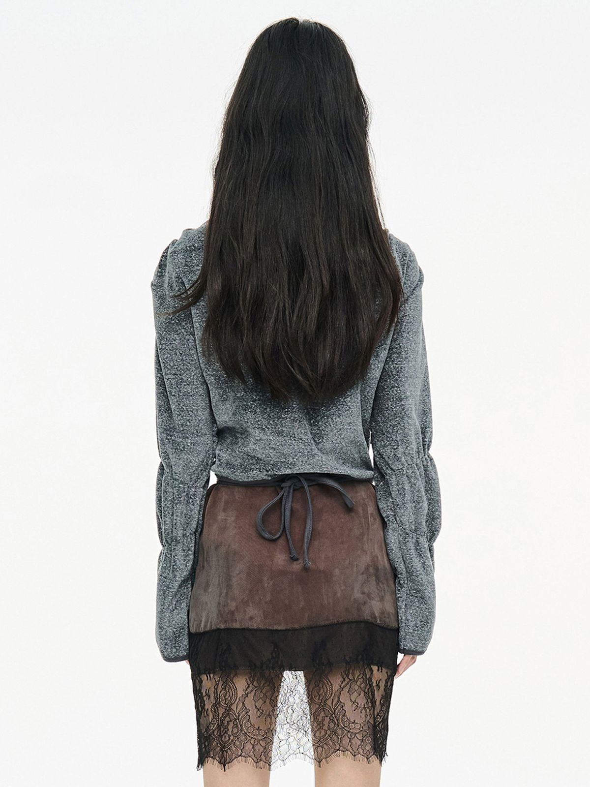 세릭(CERRIC) FLUFFY WRAP HOOD CARDIGAN / CHARCOAL
