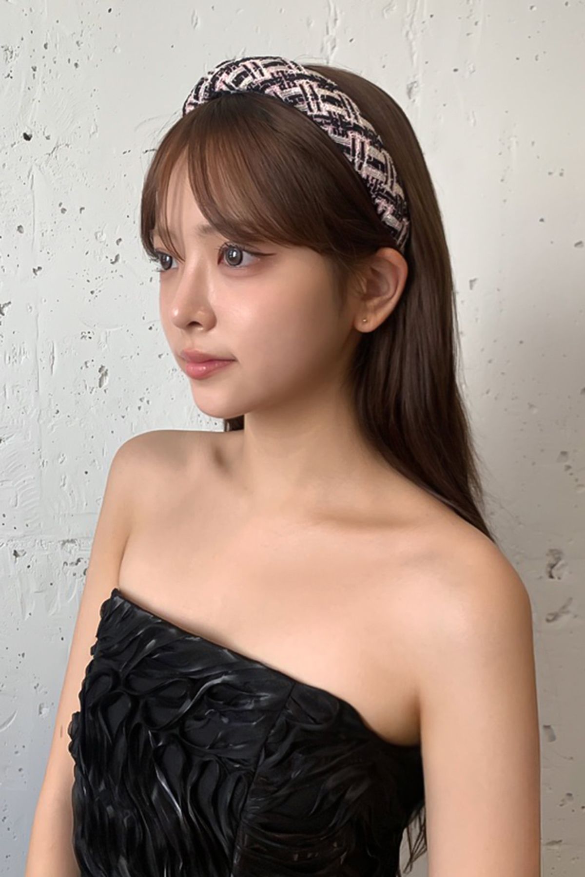 신시얼리준(SINCERELY JUNE) 핑크체크 트위드 헤어밴드