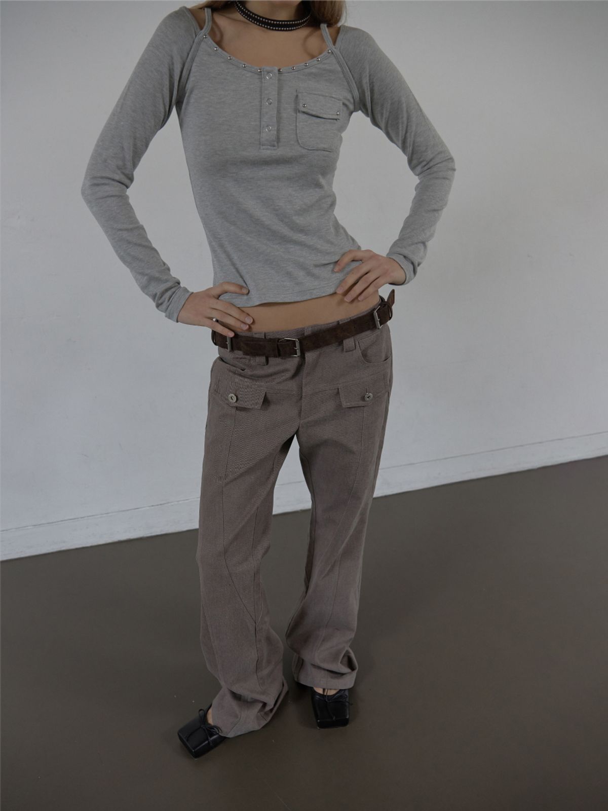 셋업이엑스이(SETUP-EXE) MULTI BUCKLE SUEDE BELT / BROWN