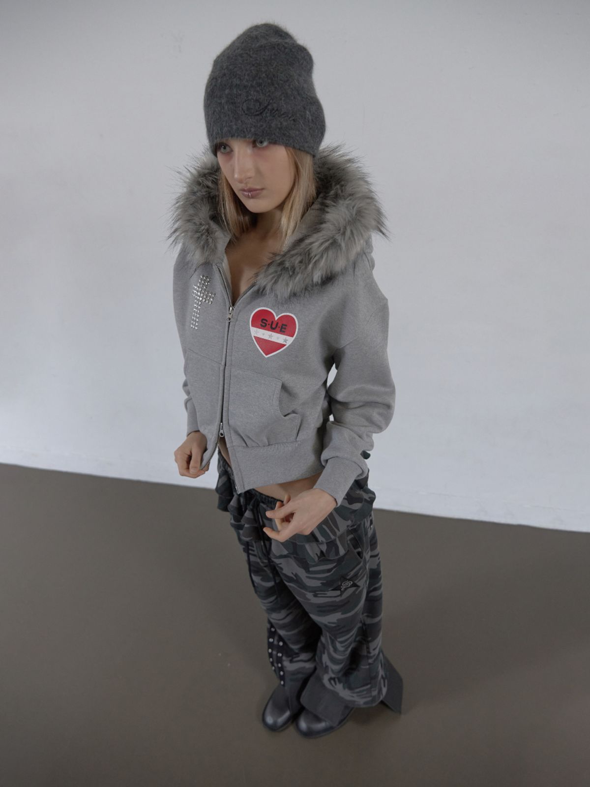 셋업이엑스이(SETUP-EXE) ANGORA LOGO BEANIE / GRAY