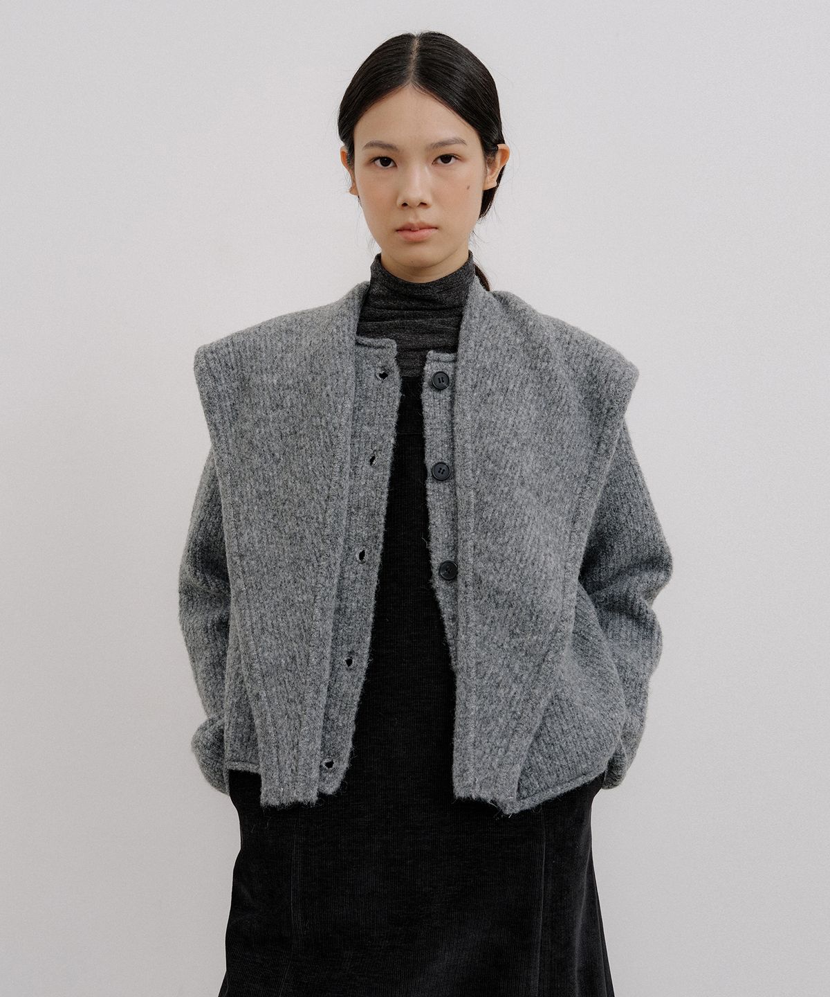오떼뜨(OCTETTE) BALACLAVA MUFFLER CARDIGAN KNIT SET_2COLOR