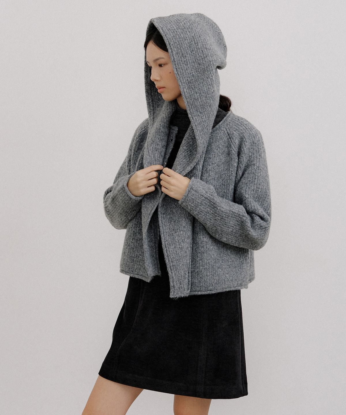 오떼뜨(OCTETTE) BALACLAVA MUFFLER CARDIGAN KNIT SET_2COLOR