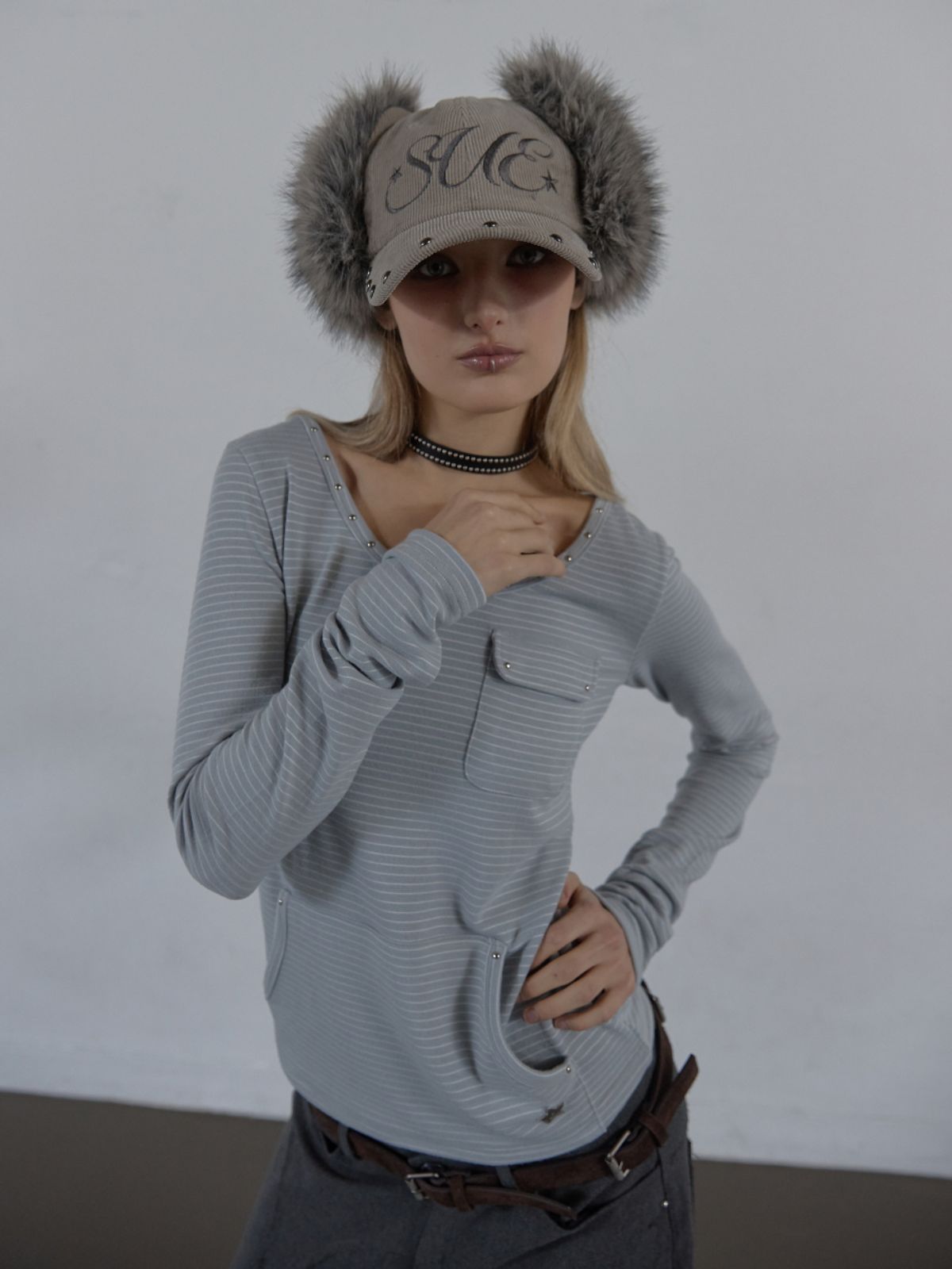 셋업이엑스이(SETUP-EXE) CORDUROY FUR EARFLAP CAP / BEIGE