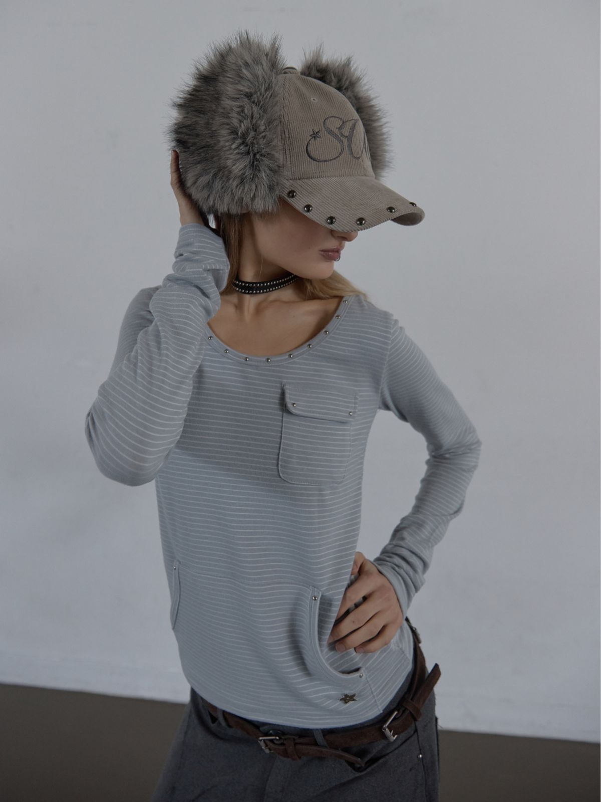 셋업이엑스이(SETUP-EXE) CORDUROY FUR EARFLAP CAP / BEIGE