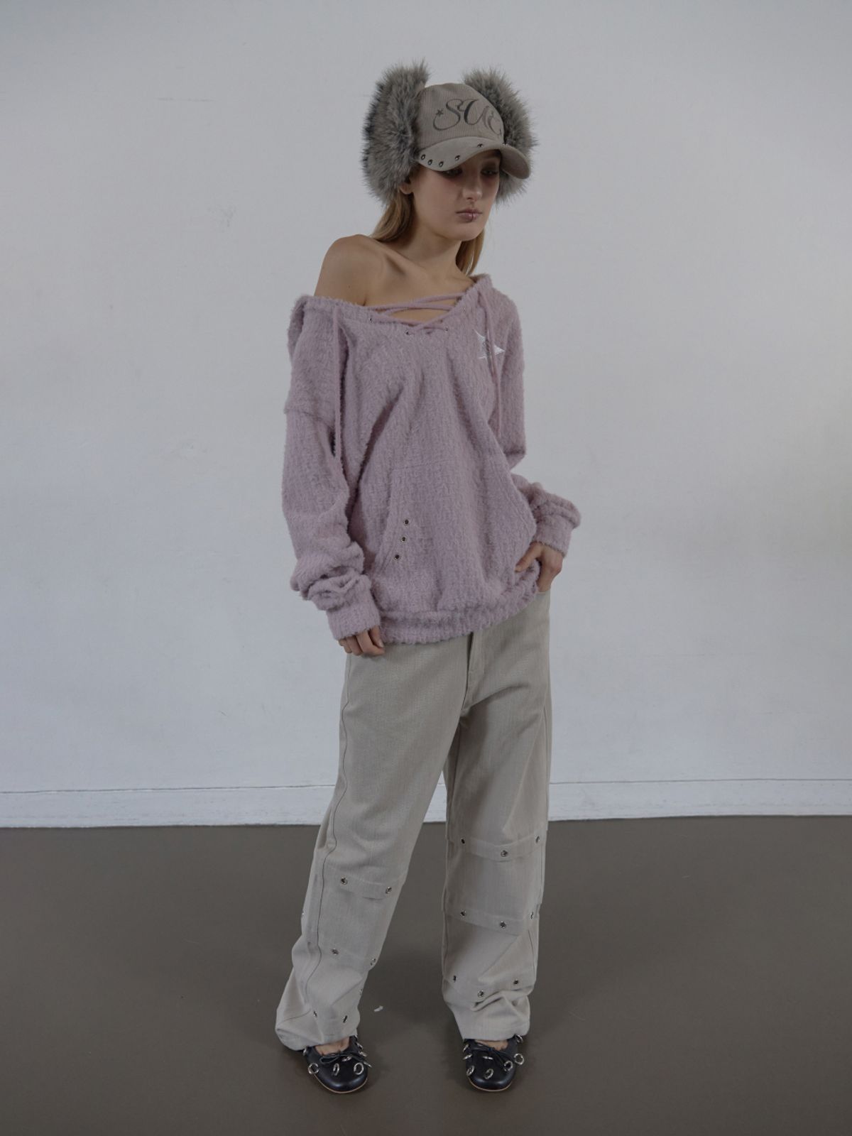 셋업이엑스이(SETUP-EXE) CORDUROY FUR EARFLAP CAP / BEIGE