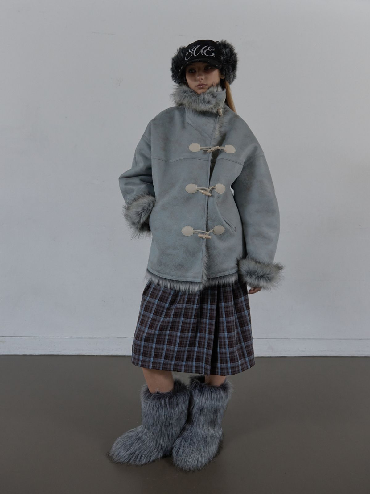 셋업이엑스이(SETUP-EXE) CORDUROY FUR EARFLAP CAP / BLACK