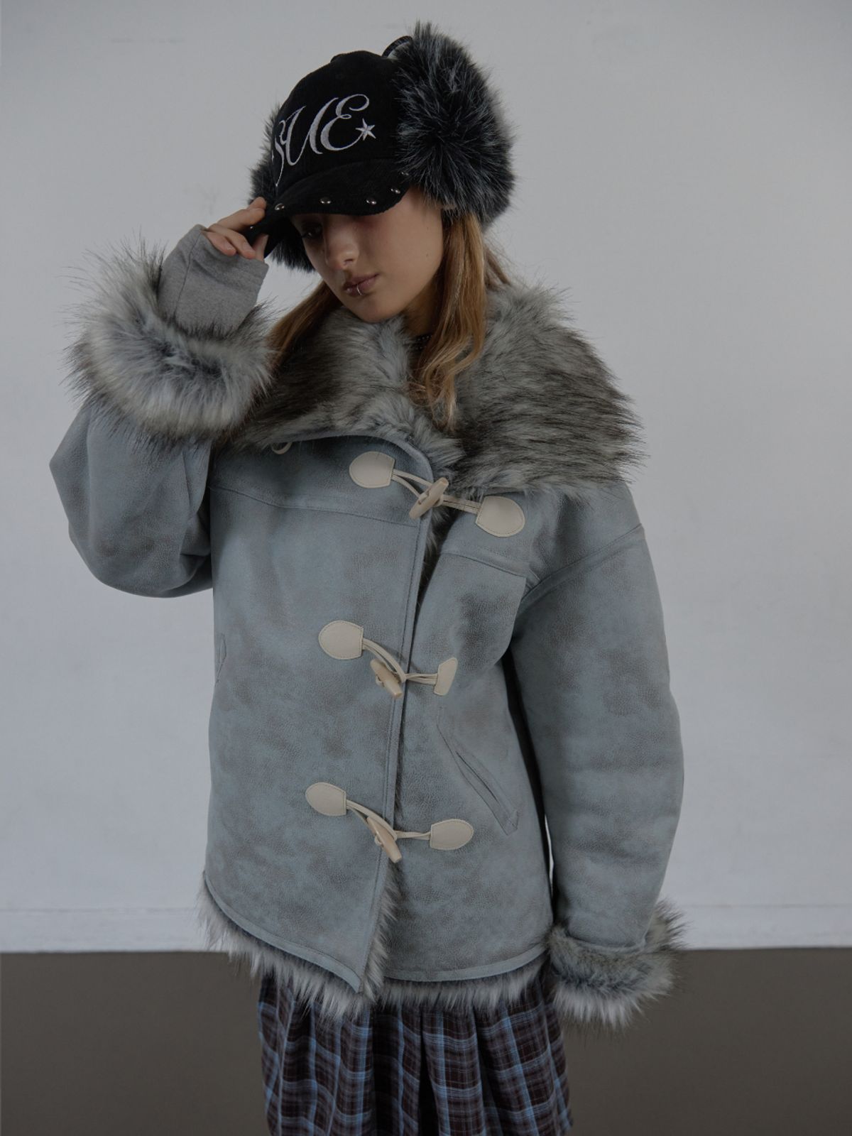 셋업이엑스이(SETUP-EXE) CORDUROY FUR EARFLAP CAP / BLACK