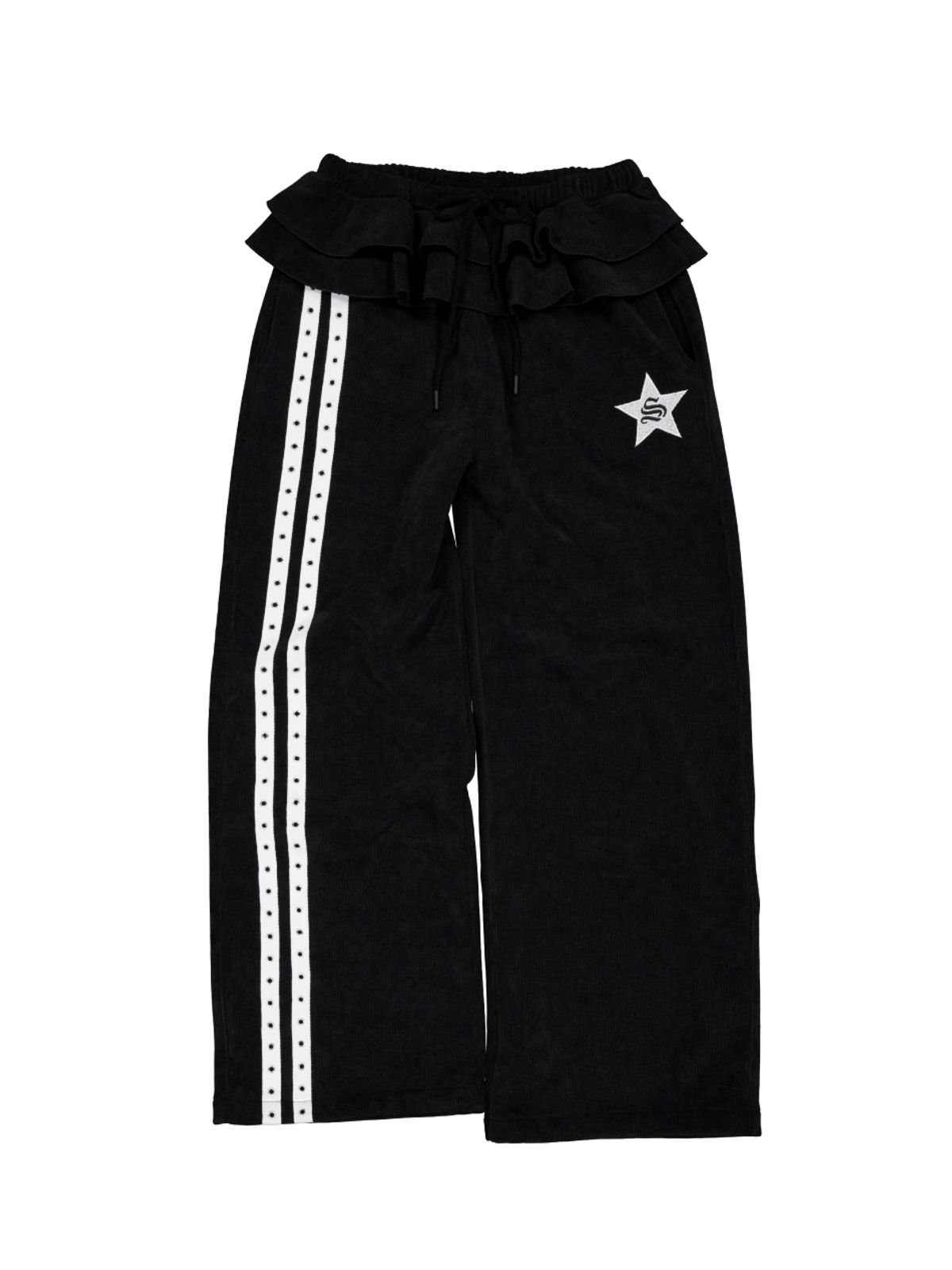 셋업이엑스이(SETUP-EXE) FRILL EYELET SWEATPANTS / BLACK
