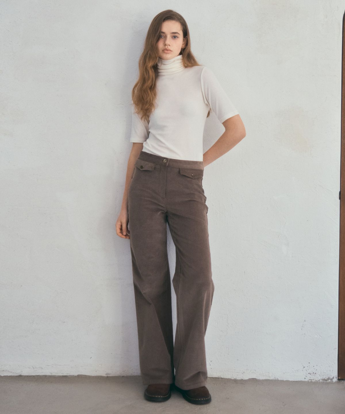 아우어노스텔지아(OURNOSTALGIA) Twin Flap Corduroy Pants_Mocha Brown(O25-PT15)