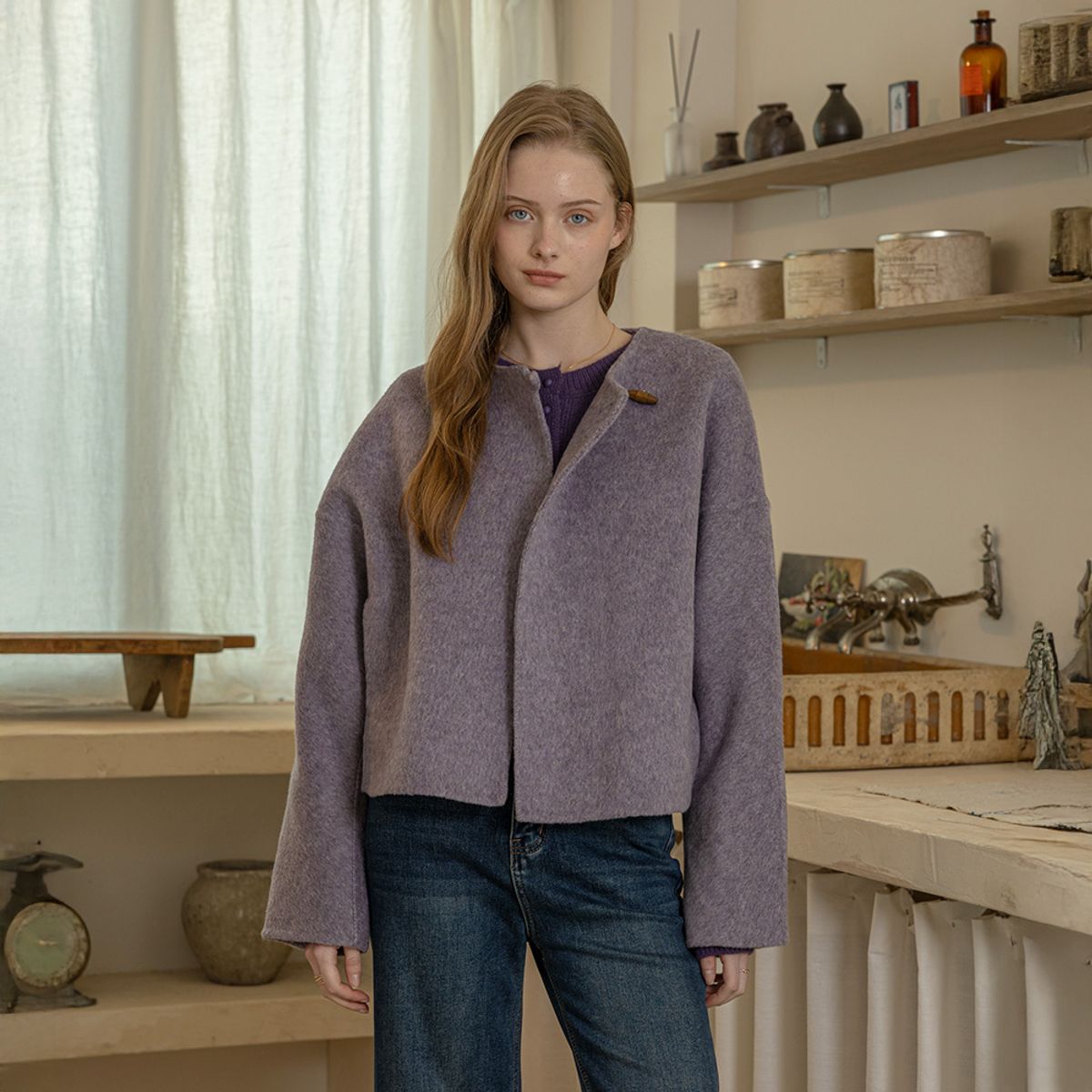 던드롭(DUNDROP) DD_Muffler and short coat set_2color
