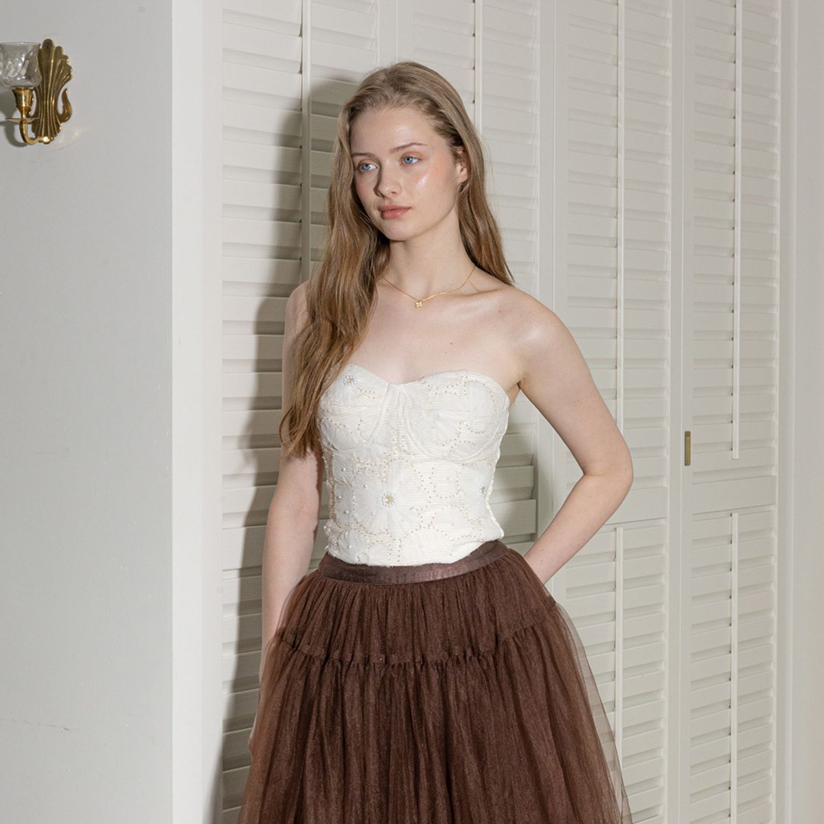 던드롭(DUNDROP) DD_Lace pattern tube top_IVORY