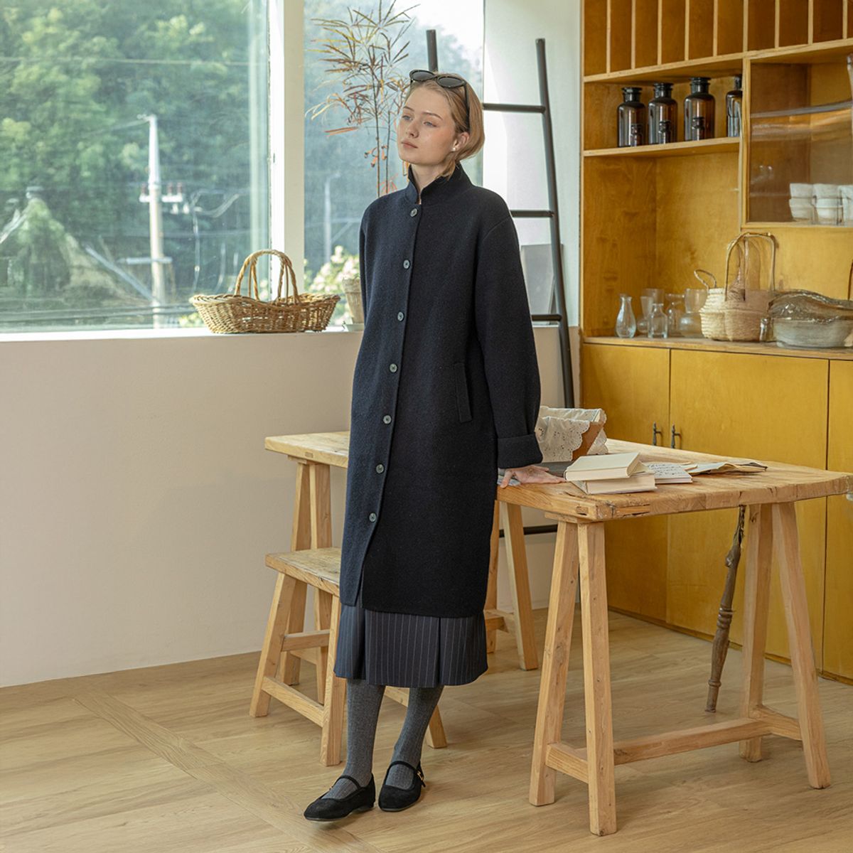 던드롭(DUNDROP) DD_Elegant knit laple coat_NAVY