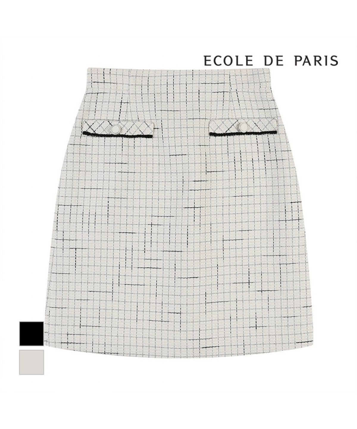 에꼴드파리(ECOLEDEPARIS) 장식단추 트위드 스커트_CB28WSA011Z