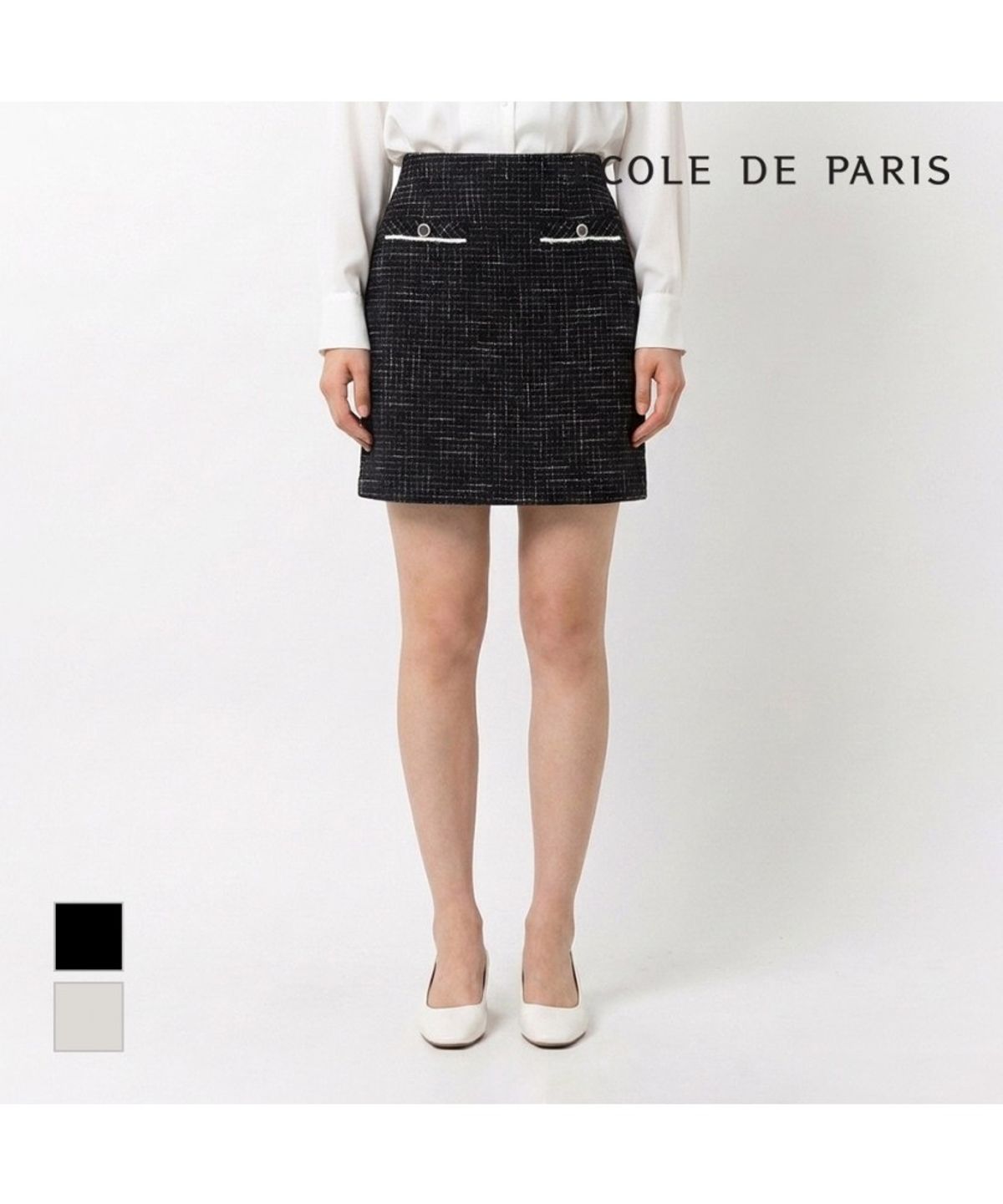 에꼴드파리(ECOLEDEPARIS) 장식단추 트위드 스커트_CB28WSA011Z