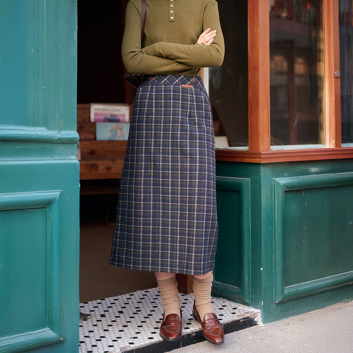심플레트로(SIMPLE RETRO) SR_High-waisted plaid skirt_2color
