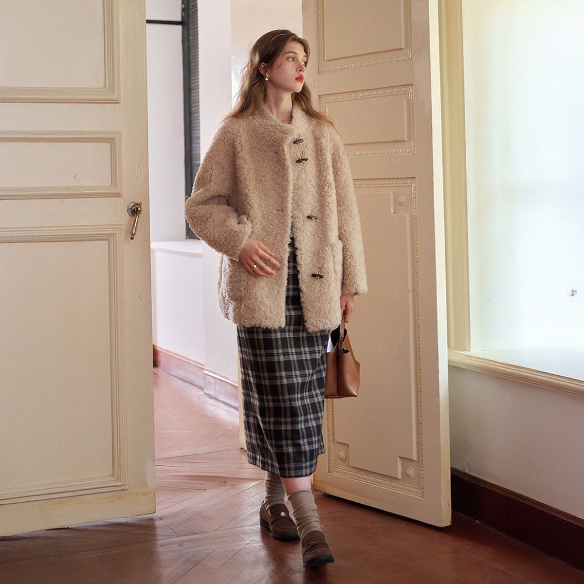 심플레트로(SIMPLE RETRO) SR_Collar fur integrated jacket