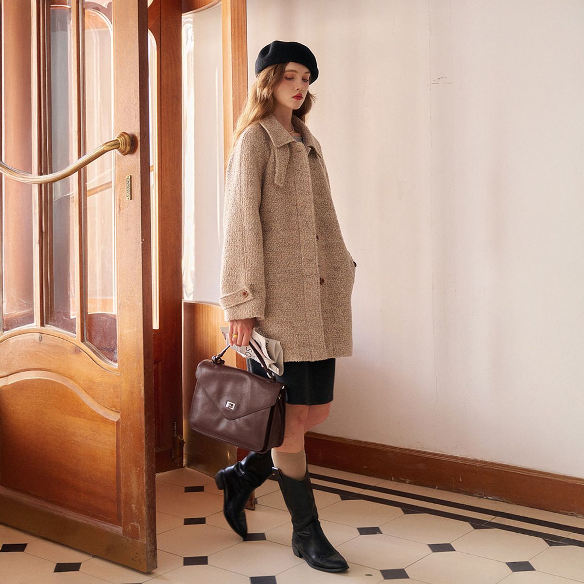 심플레트로(SIMPLE RETRO) SR_Mid-length woolen jacket