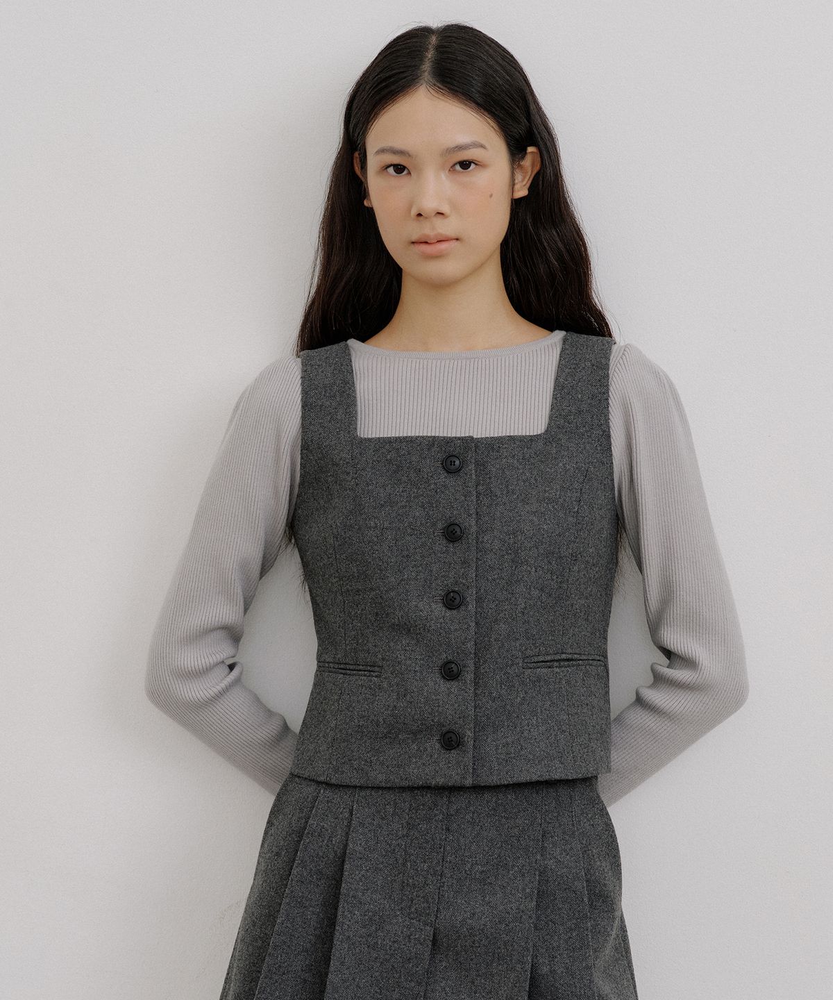 오떼뜨(OCTETTE) HERRINGBONE WOOL VEST_2COLOR