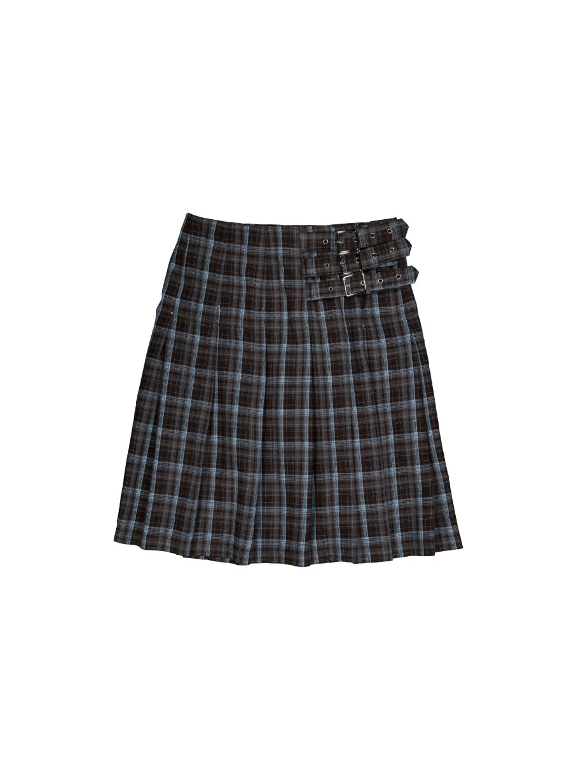 셋업이엑스이(SETUP-EXE) CHECK BUCKLE WRAP SKIRT / BABY BLUE
