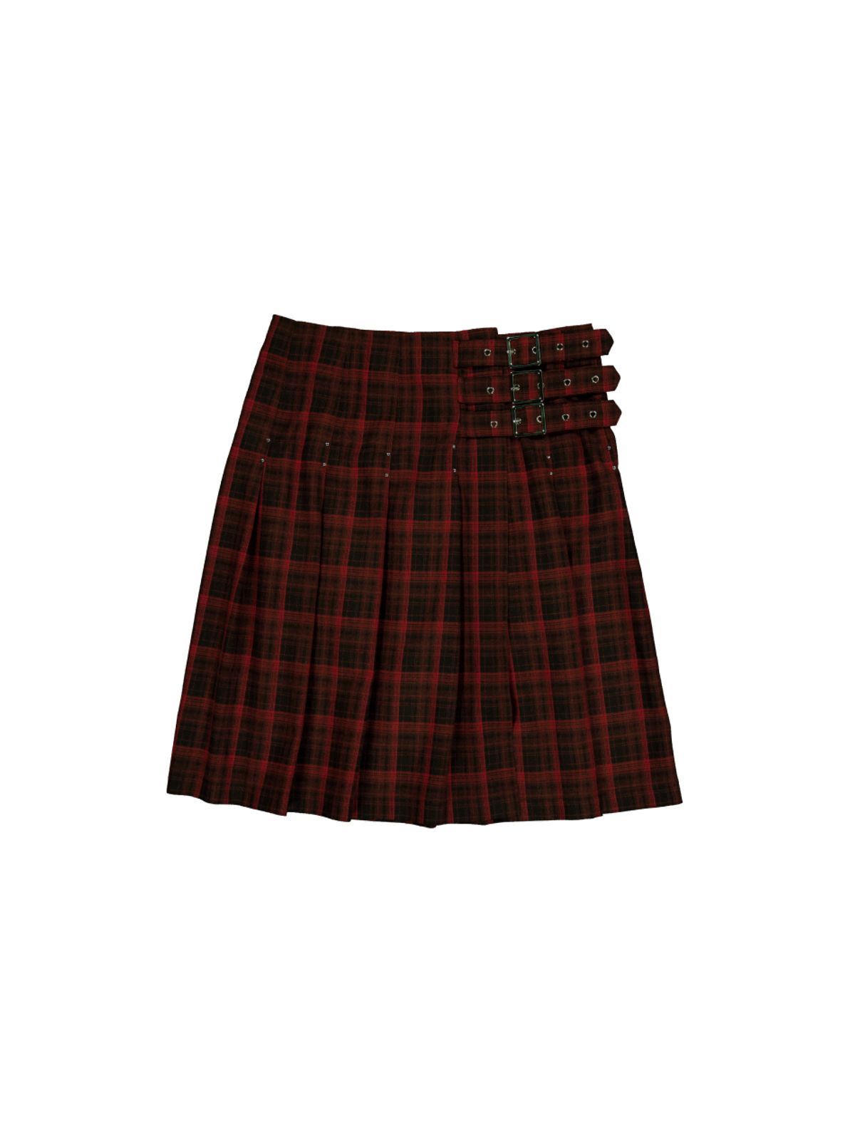 셋업이엑스이(SETUP-EXE) CHECK BUCKLE WRAP SKIRT / RED