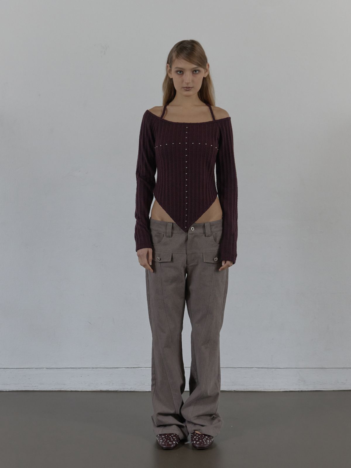 셋업이엑스이(SETUP-EXE) WESTERN CROSS TOP / BURGUNDY