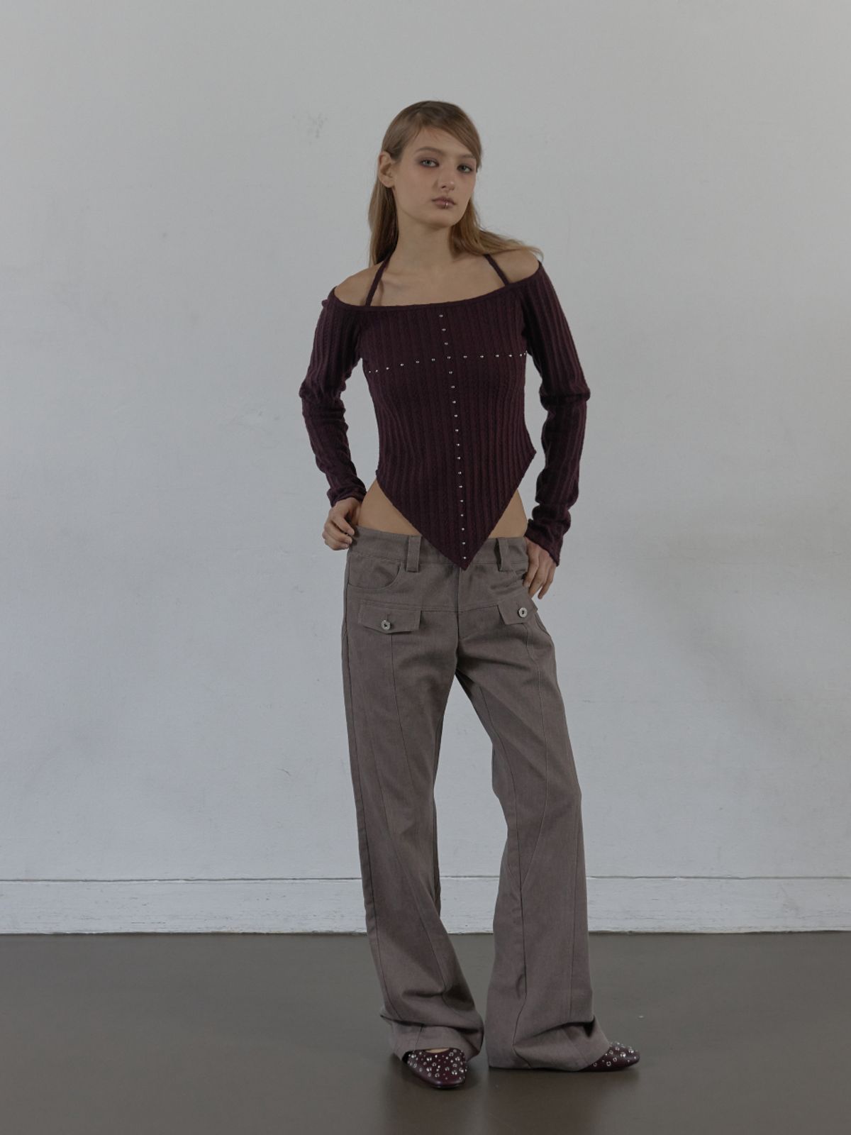셋업이엑스이(SETUP-EXE) WESTERN CROSS TOP / BURGUNDY