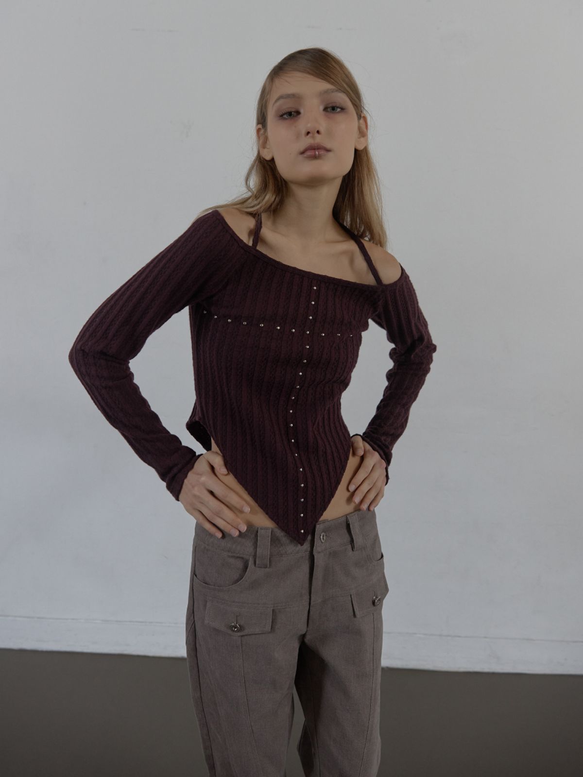 셋업이엑스이(SETUP-EXE) WESTERN CROSS TOP / BURGUNDY