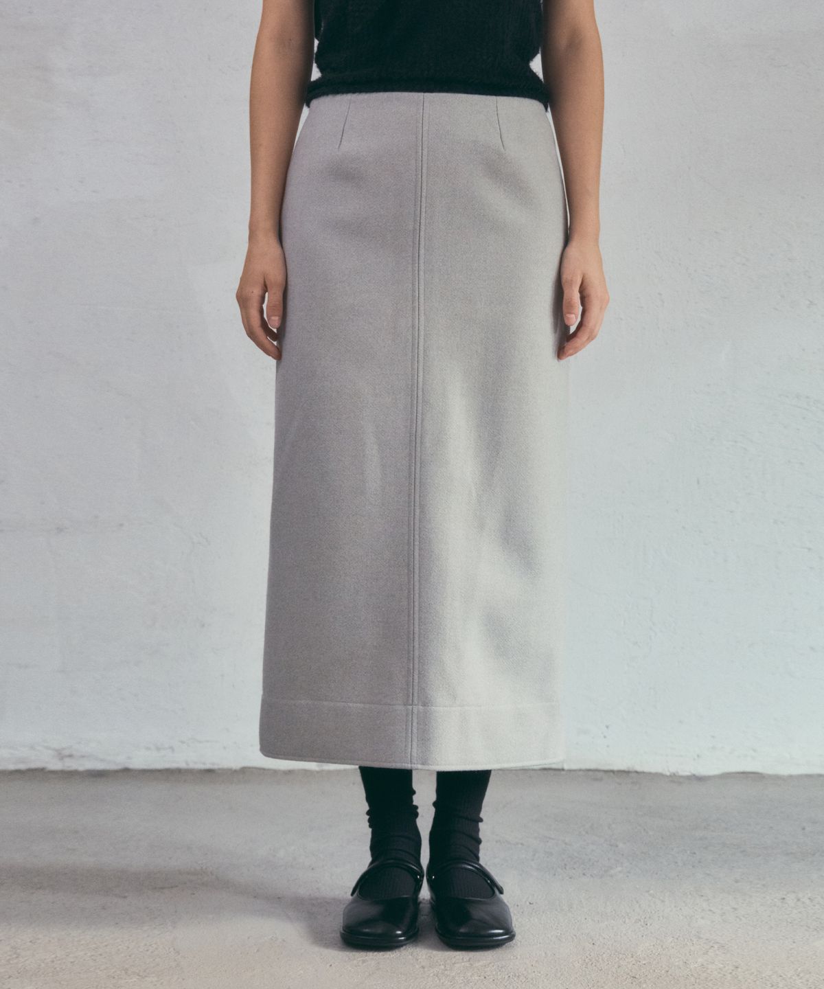 아우어노스텔지아(OURNOSTALGIA) tweed pencil long skirt_Light gray(O25-SK15)