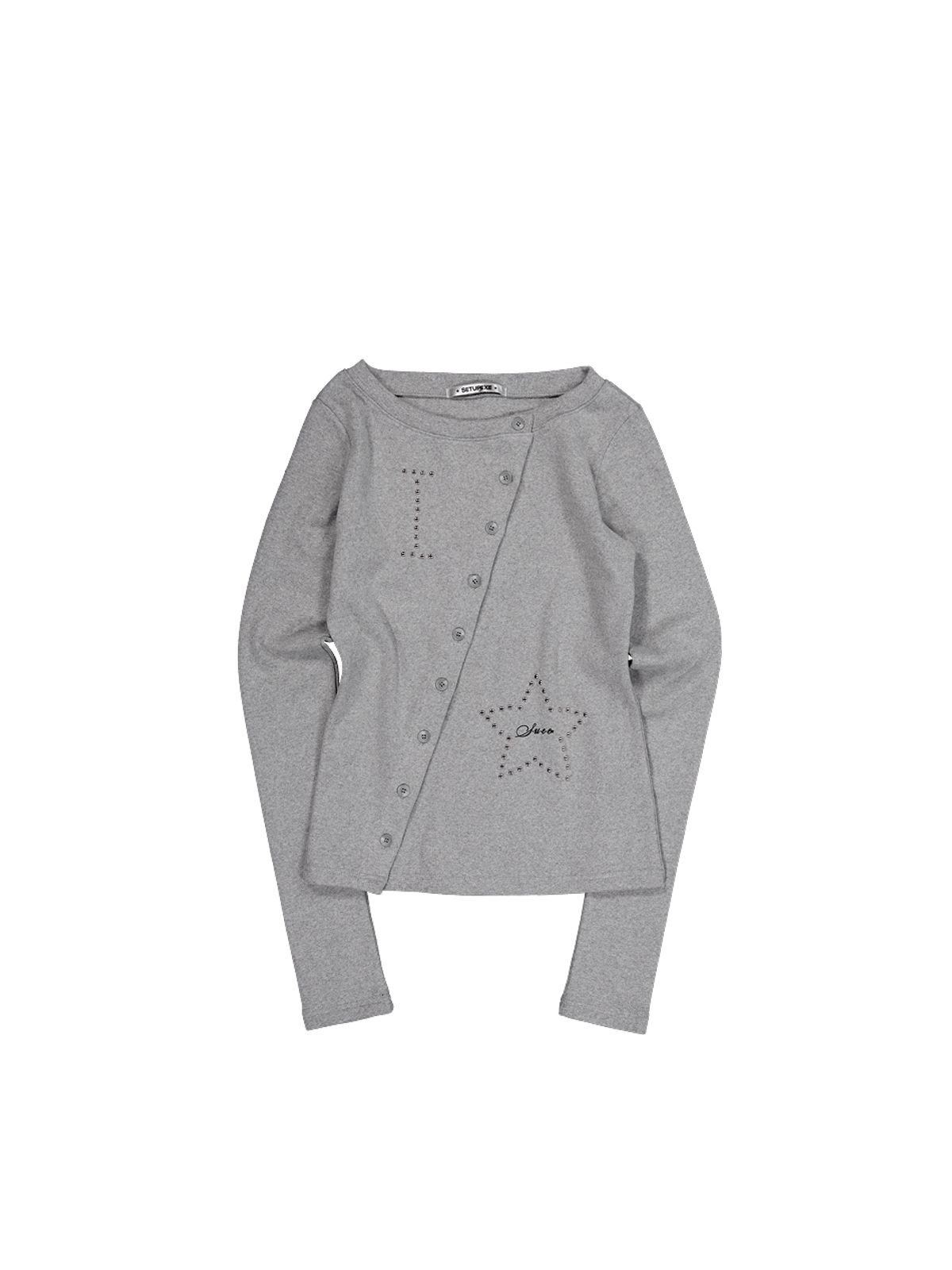 셋업이엑스이(SETUP-EXE) STAR BUTTON TOP / MELANGE GRAY