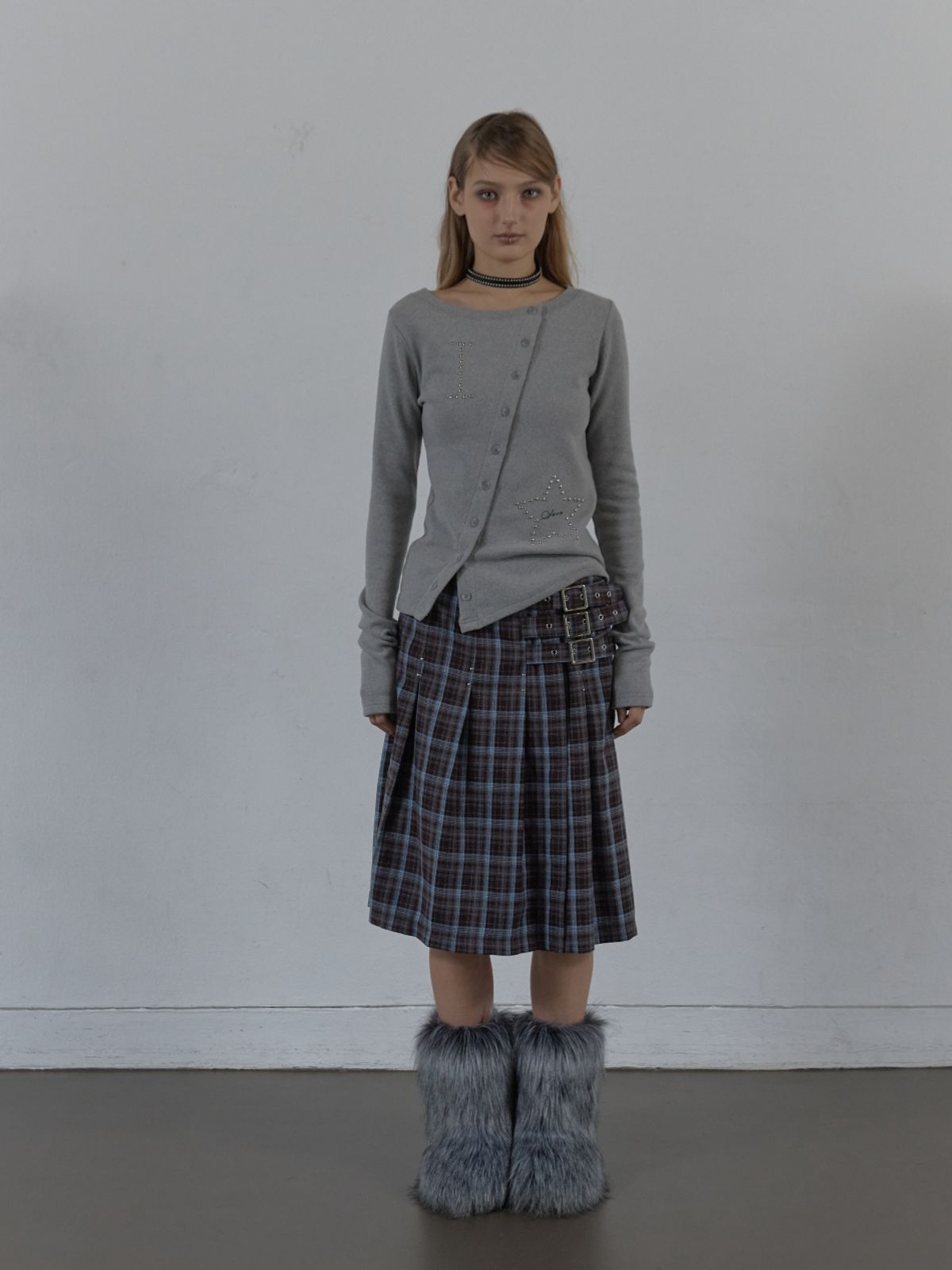 셋업이엑스이(SETUP-EXE) STAR BUTTON TOP / MELANGE GRAY